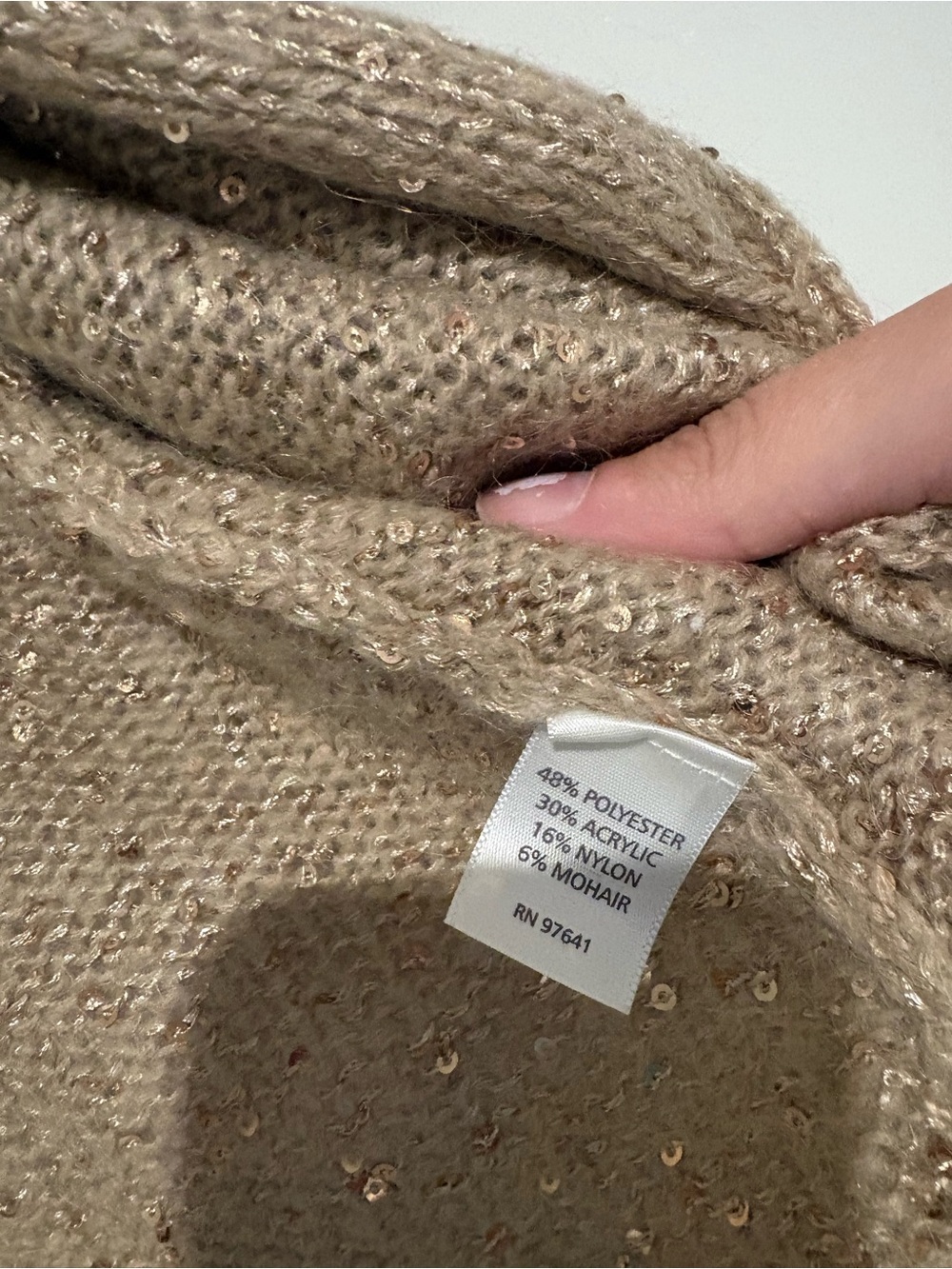 J Jill‎ mohair Sequin metallic open front Cardigan tan beige size medium petite - Picture 5 of 6
